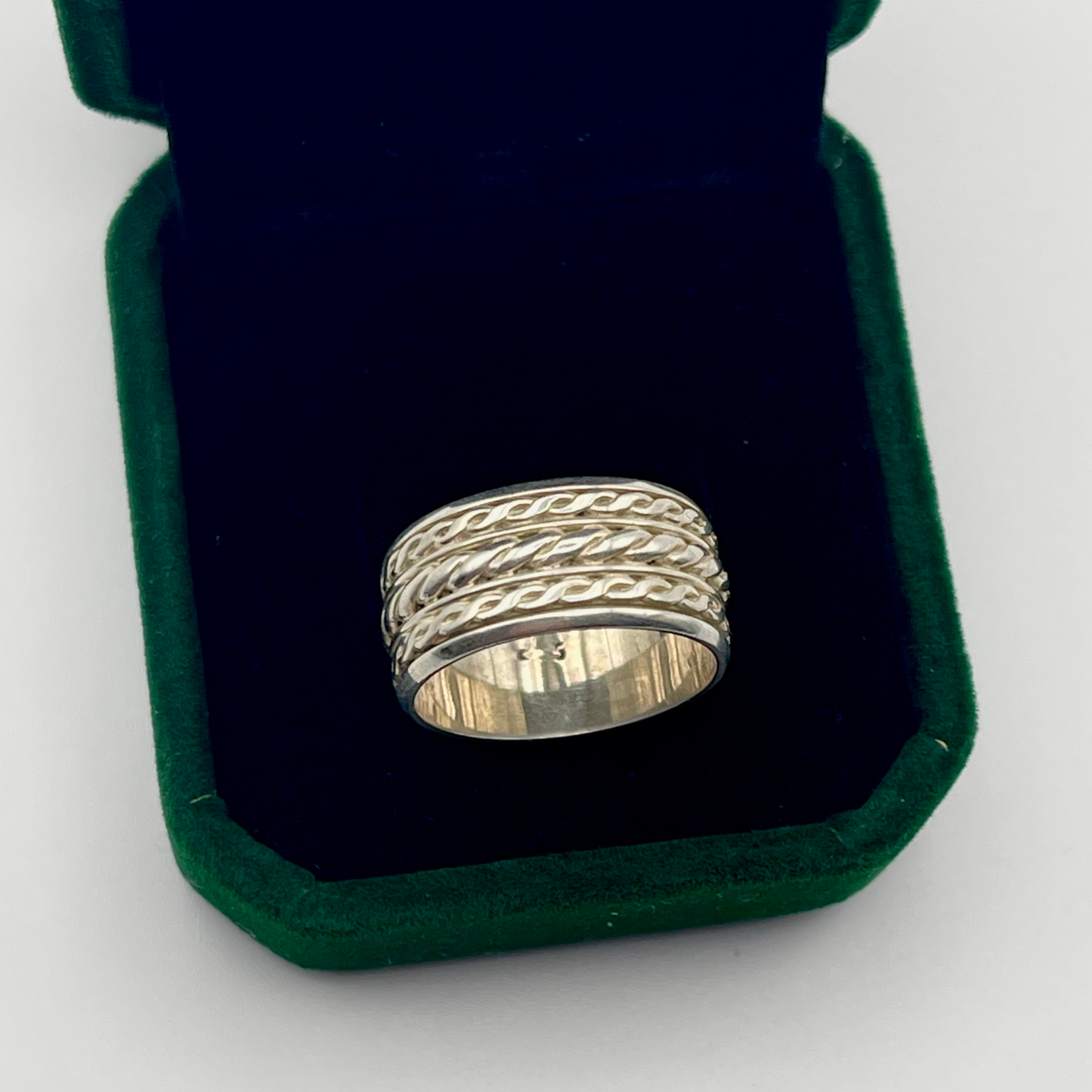 Unisex Sterling Silver Spinner Ring – Rope Design Band Size 7.5