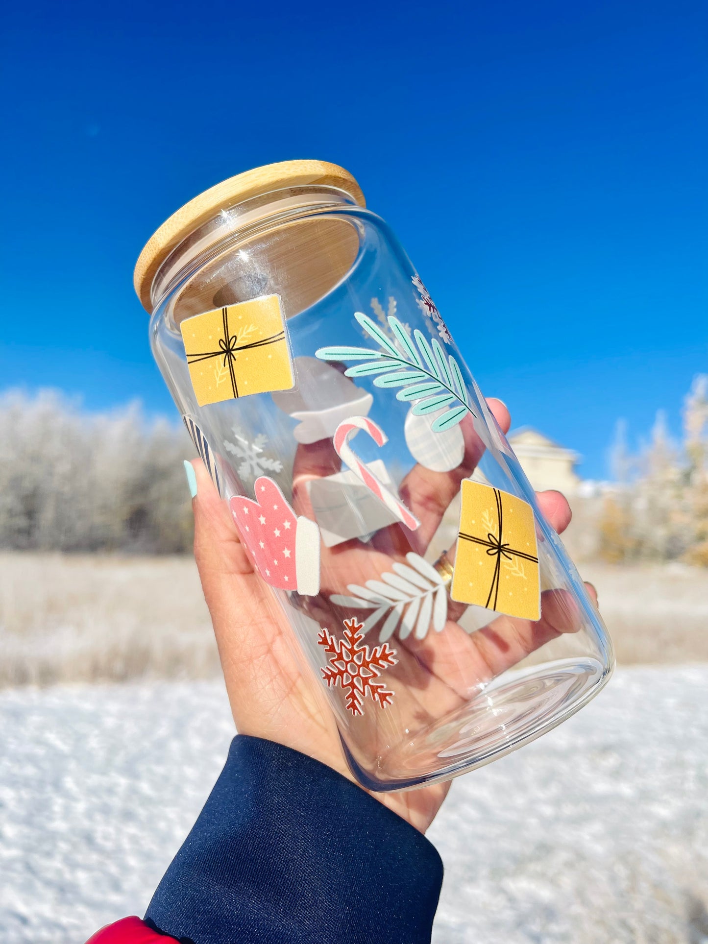 Gifts and Gloves Iced Coffee Glass Mug with Bamboo Lid and Straw 16oz