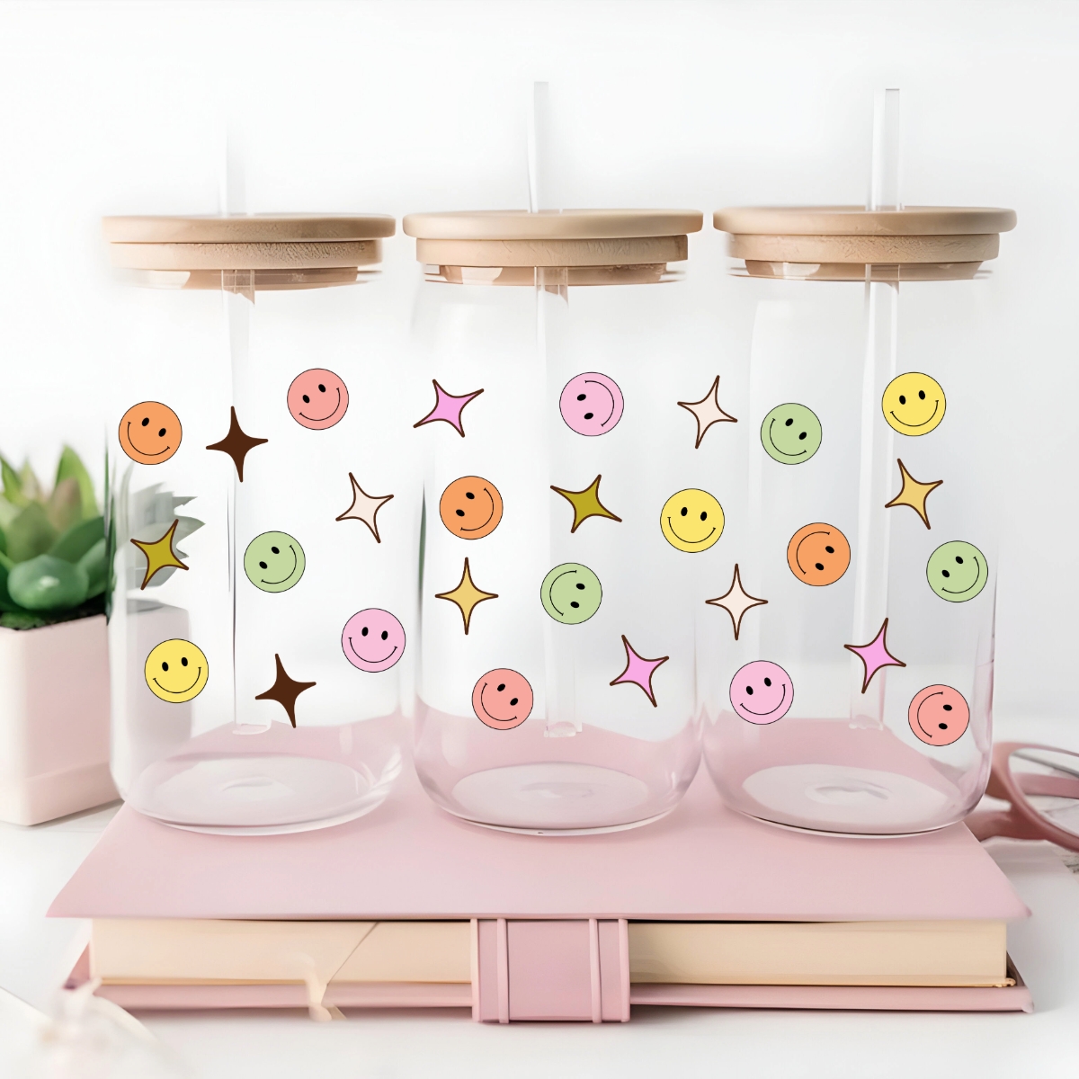 Full of Smileys 16oz Iced Coffee Mug with Bamboo Lid and Straw