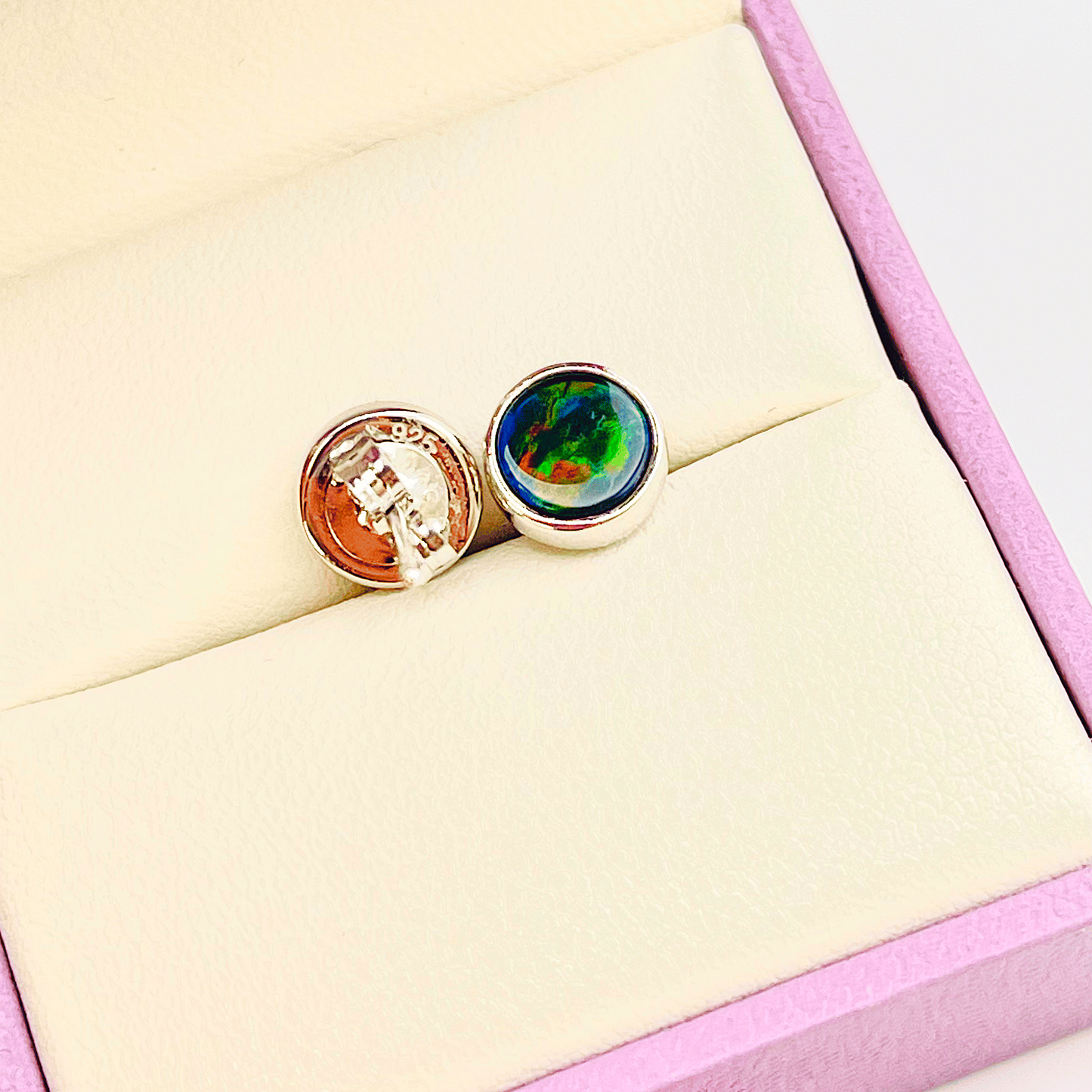 Ammolite Studs in Sterling Silver - Multi-Color Gemstones