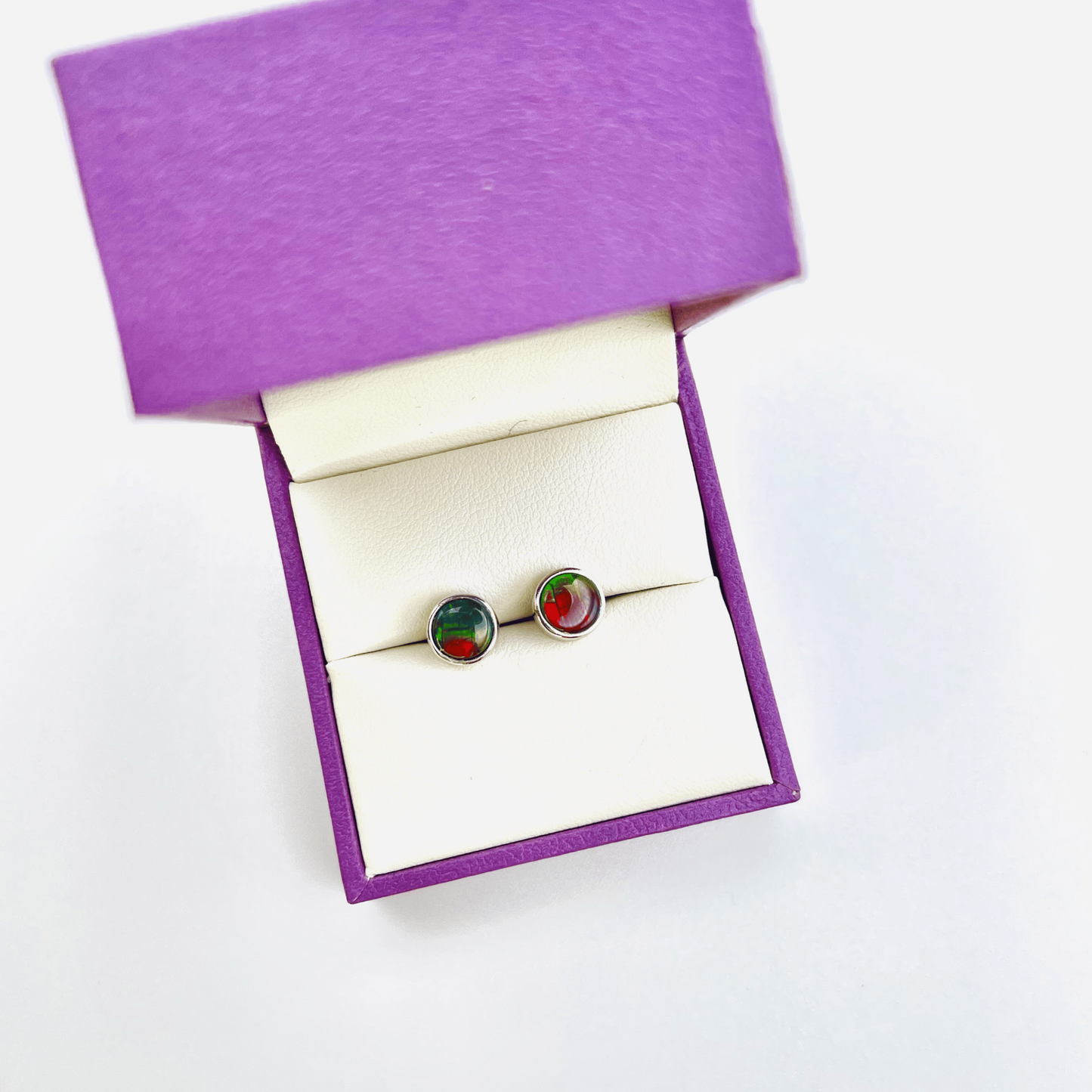 Ammolite Studs in Sterling Silver - Dragon Skin