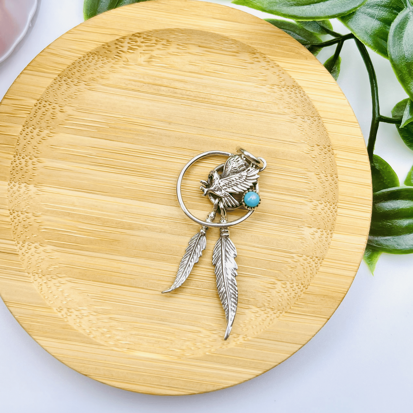 Sterling Silver Navajo Eagle Turquoise Pendant with Dangling Feathers – A Symbol of Strength & Freedom