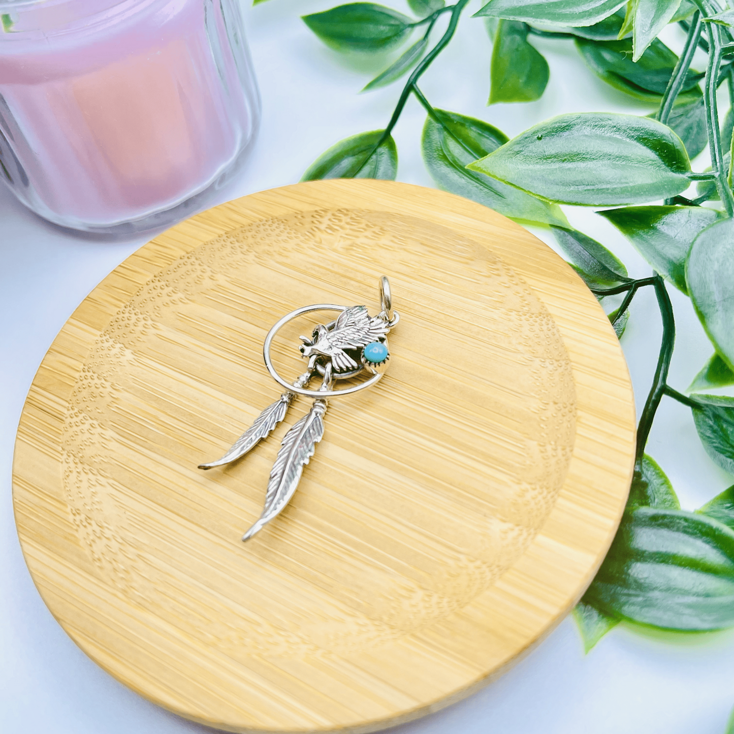 Sterling Silver Navajo Eagle Turquoise Pendant with Dangling Feathers – A Symbol of Strength & Freedom