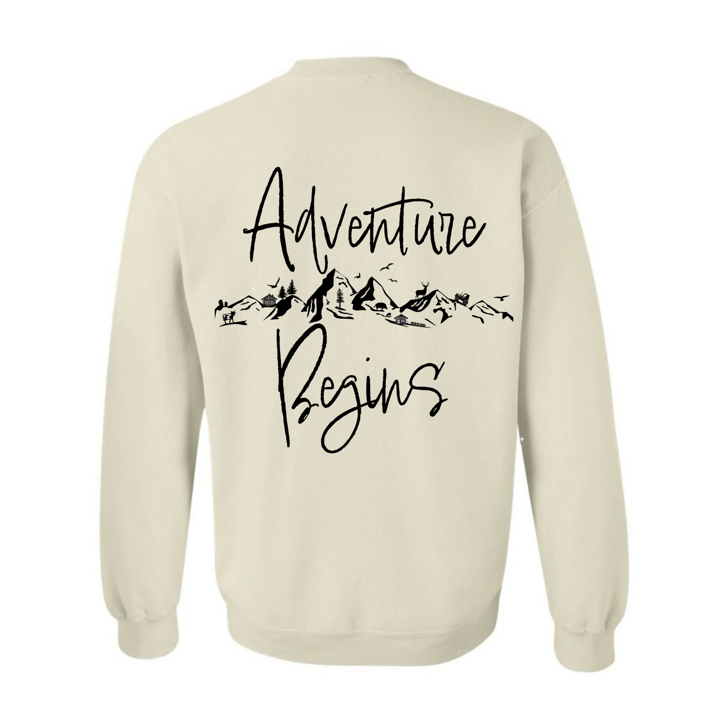 Women's "Every Adventure Begins with" Front and Back Design Sweatshirt - Black
