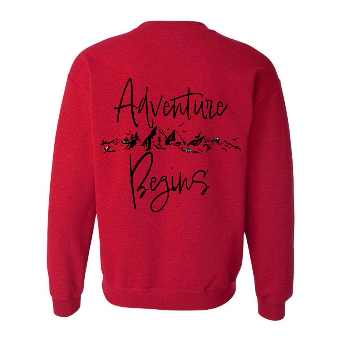 Women's "Every Adventure Begins with" Front and Back Design Sweatshirt - Black