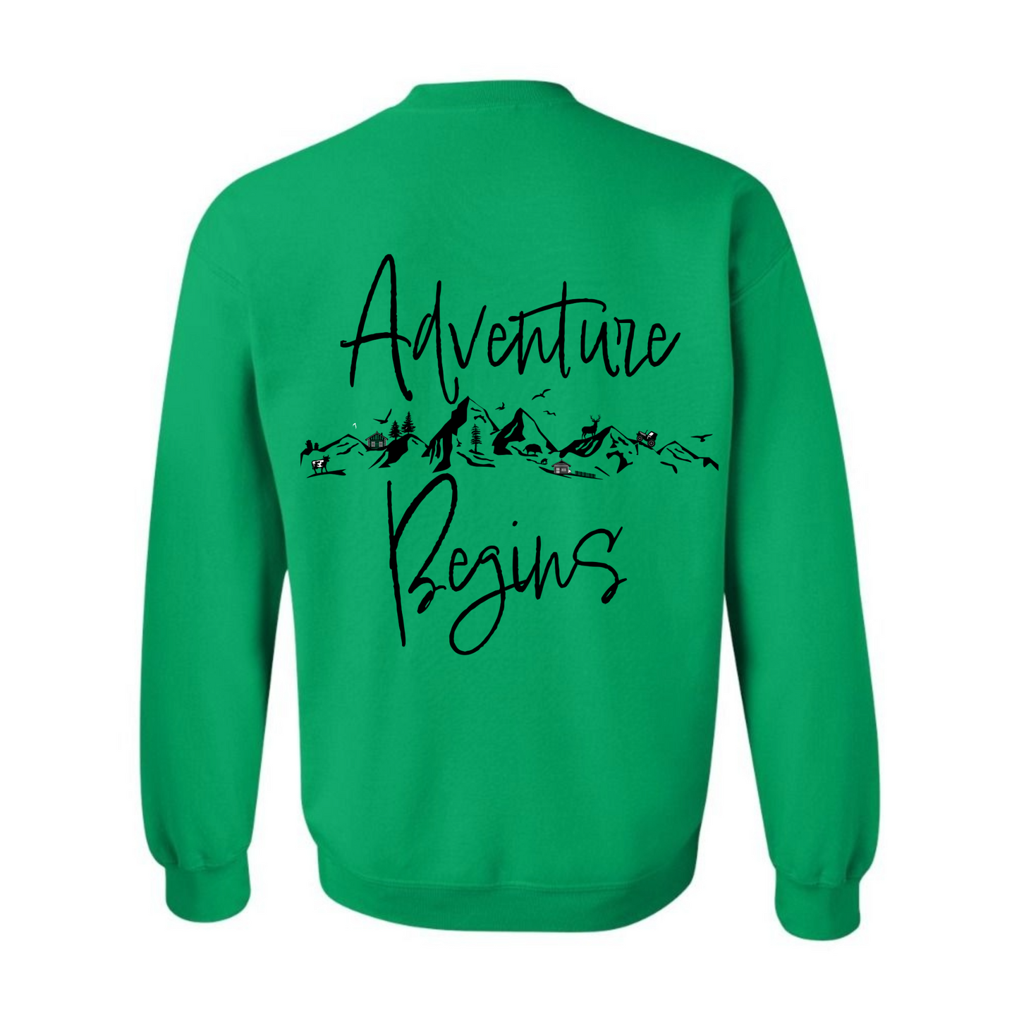 Women's "Every Adventure Begins with" Front and Back Design Sweatshirt - Black