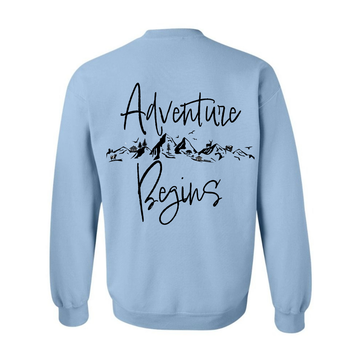 Women's "Every Adventure Begins with" Front and Back Design Sweatshirt - Black