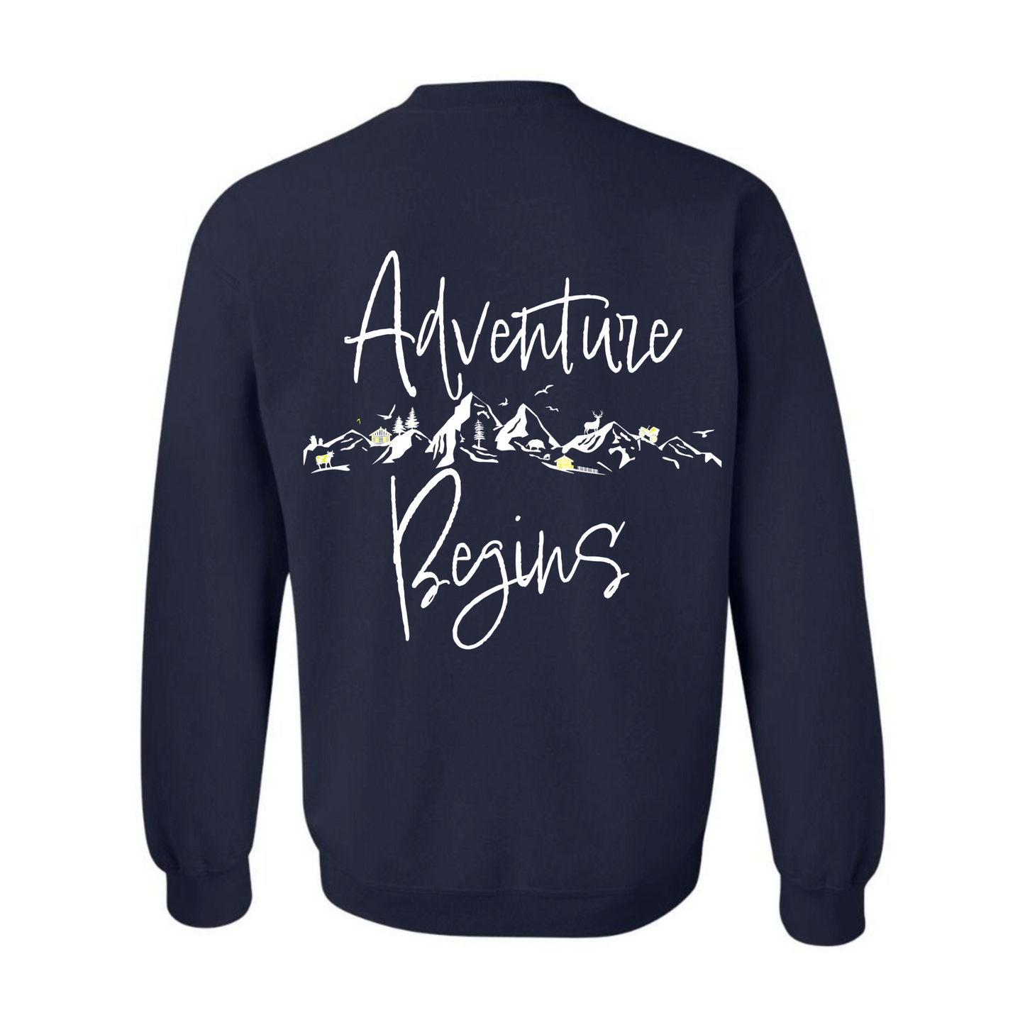 Women's "Every Adventure Begins with" Front and Back Design Sweatshirt - White