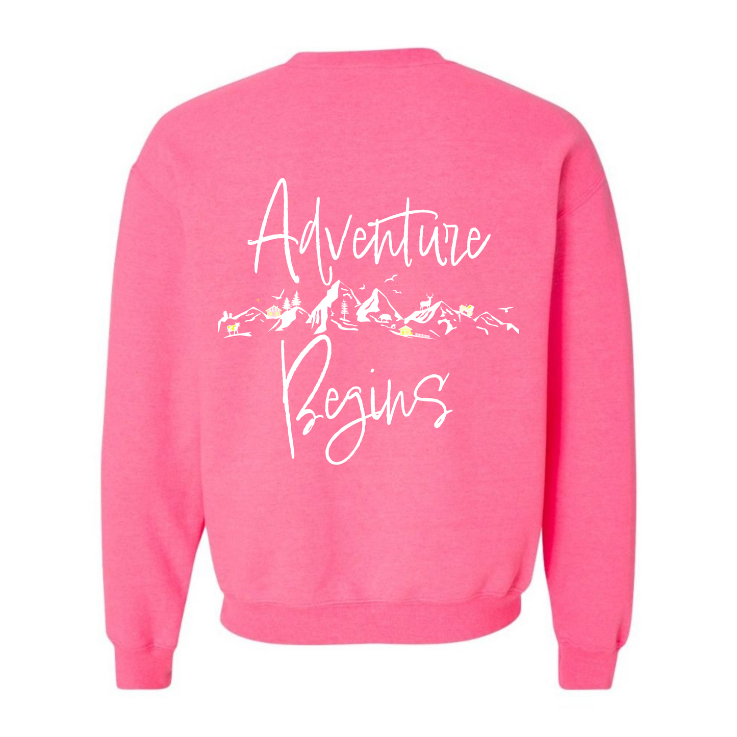 Women's "Every Adventure Begins with" Front and Back Design Sweatshirt - White