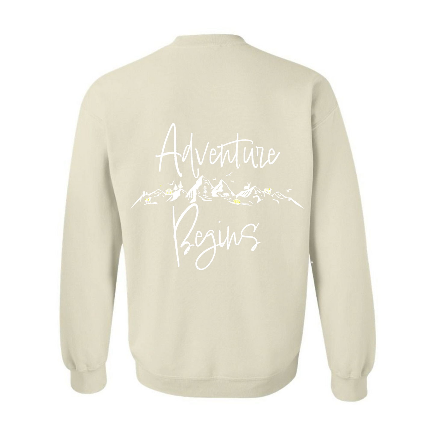 Women's "Every Adventure Begins with" Front and Back Design Sweatshirt - White