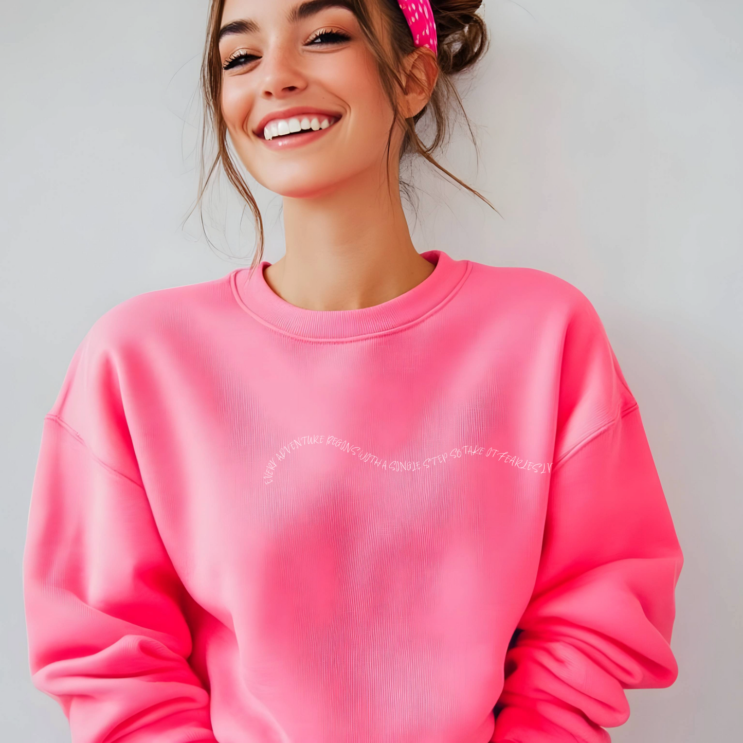 Women's "Every Adventure Begins with" Front and Back Design Sweatshirt - White