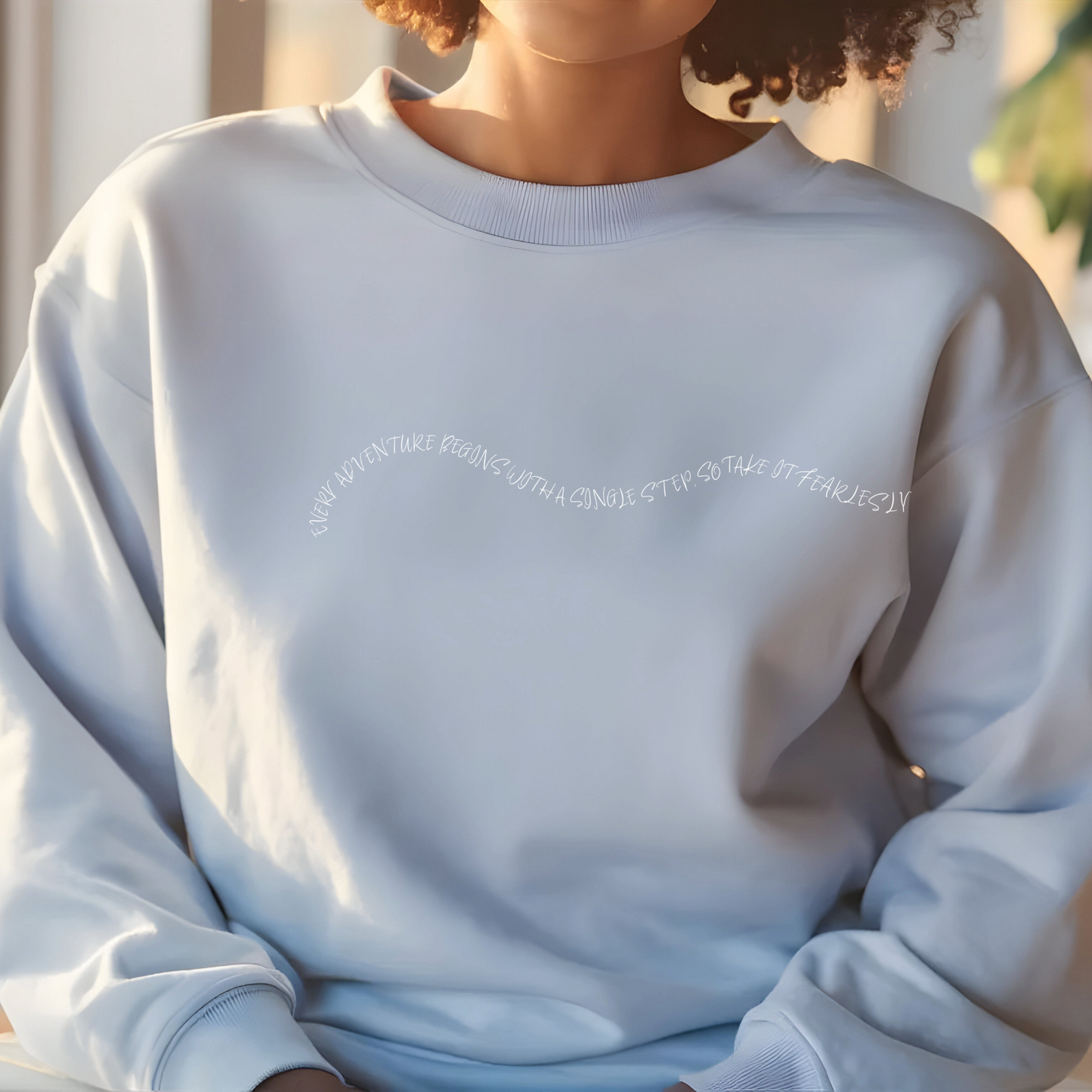 Women's "Every Adventure Begins with" Front and Back Design Sweatshirt - White