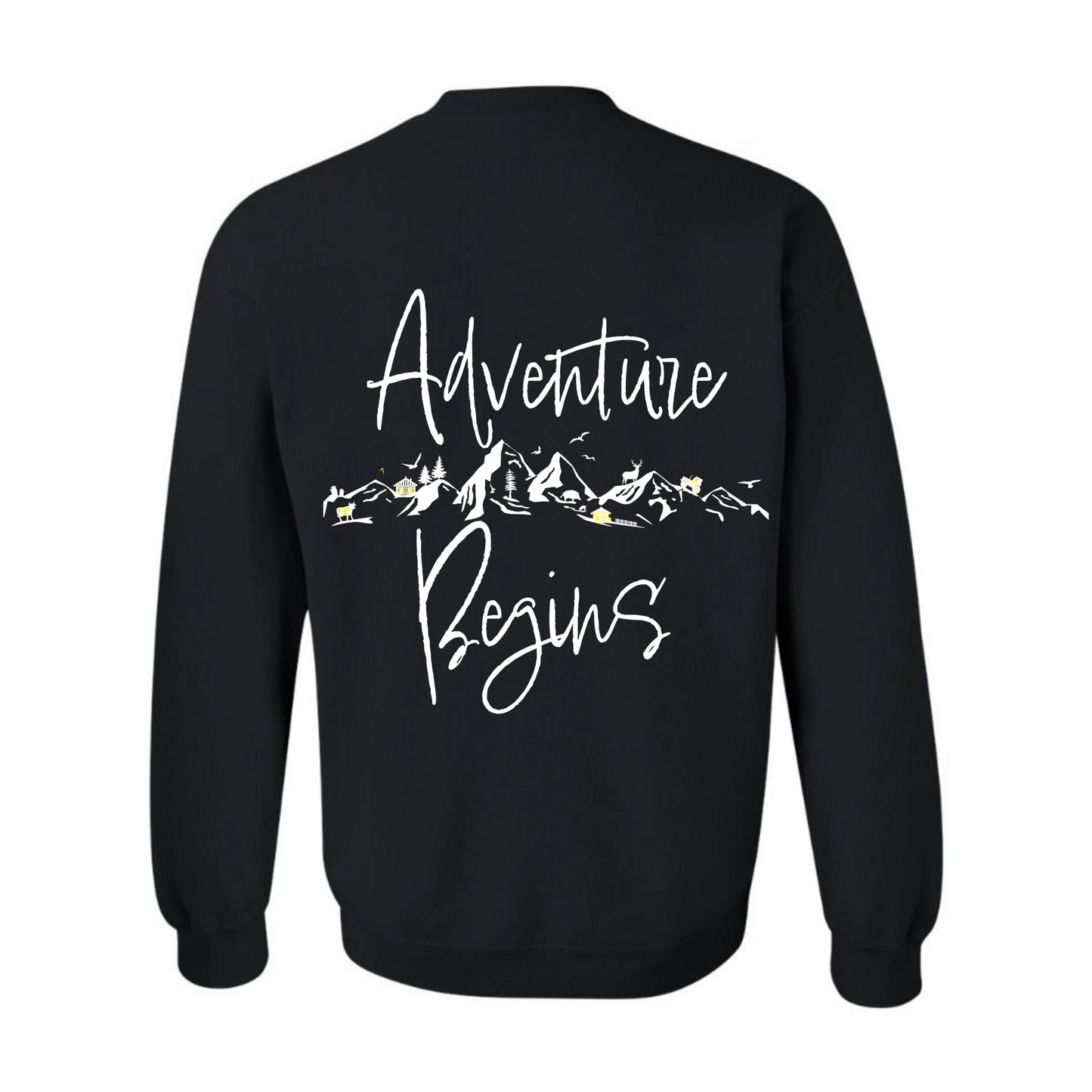 Women's "Every Adventure Begins with" Front and Back Design Sweatshirt - White