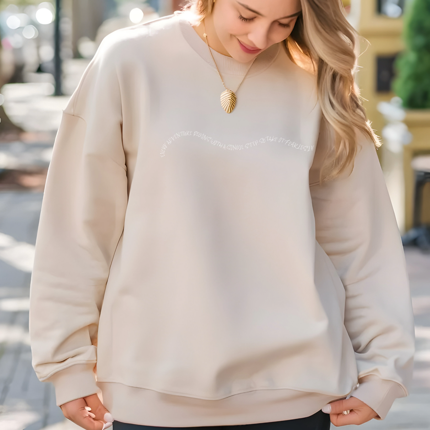 Women's "Every Adventure Begins with" Front and Back Design Sweatshirt - White