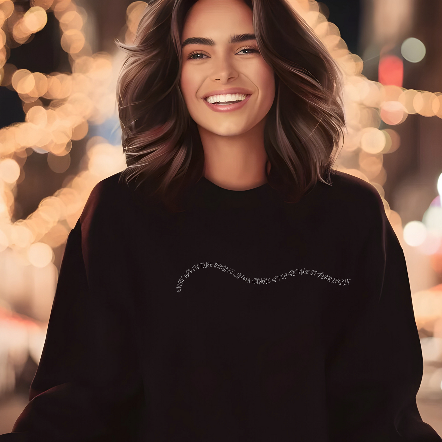 Women's "Every Adventure Begins with" Front and Back Design Sweatshirt - White