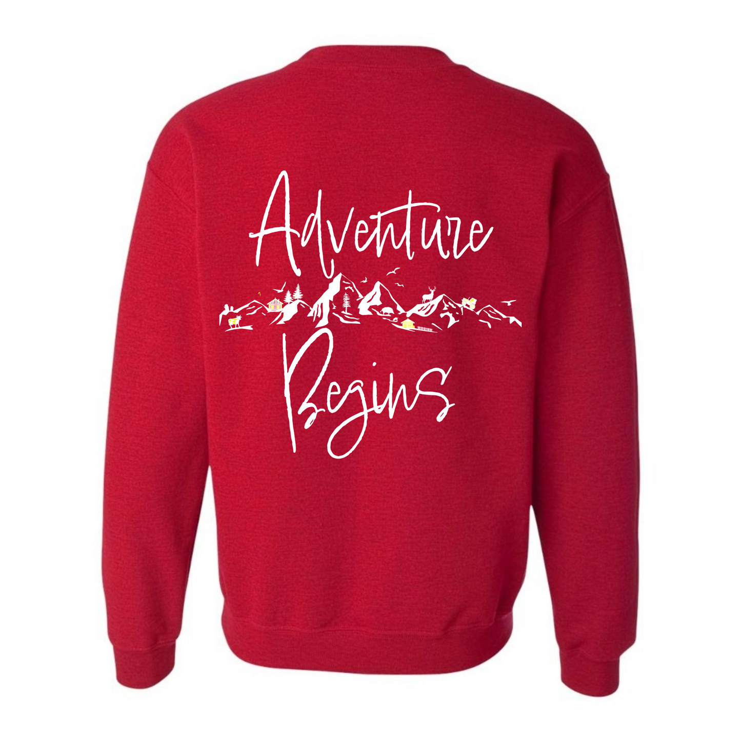 Women's "Every Adventure Begins with" Front and Back Design Sweatshirt - White