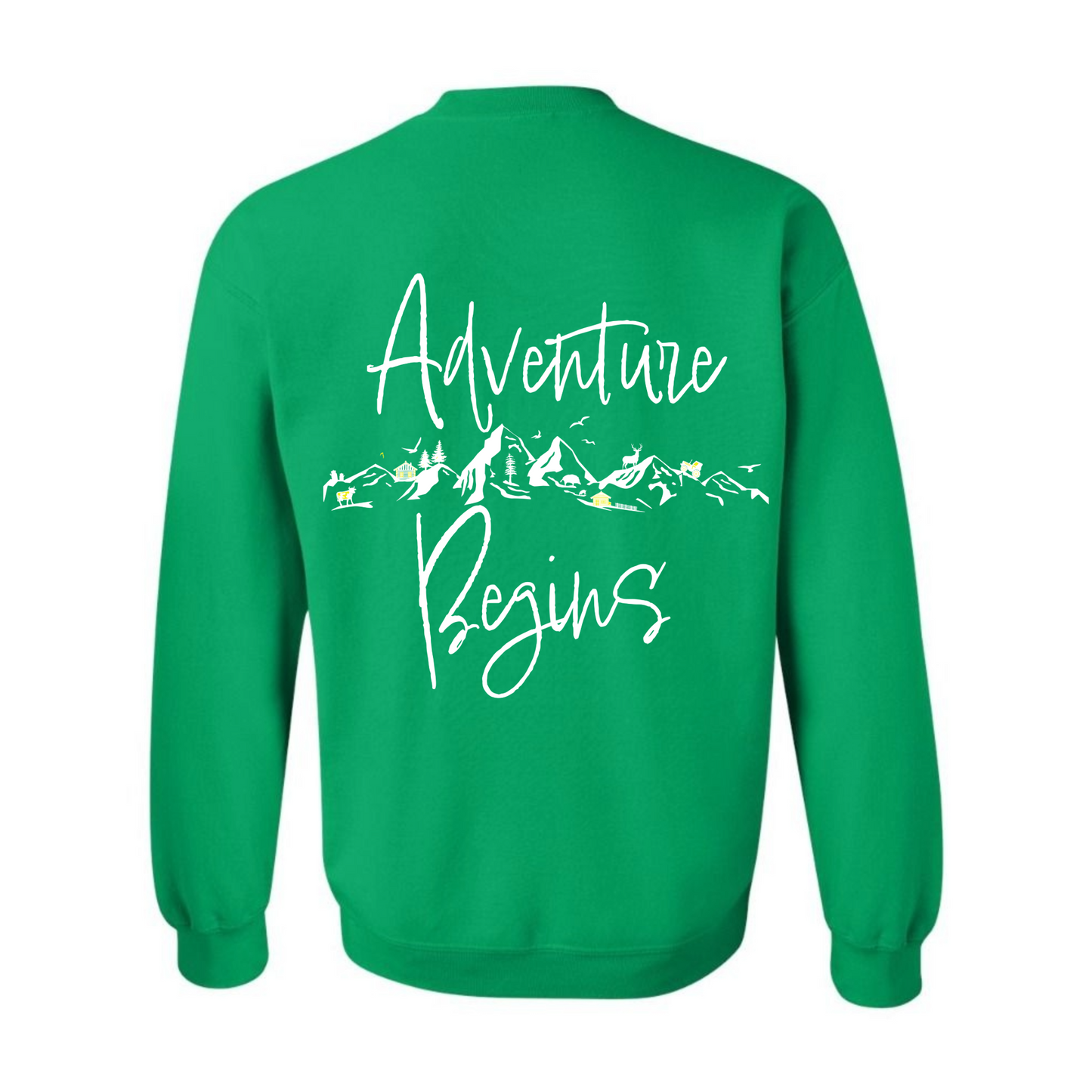 Women's "Every Adventure Begins with" Front and Back Design Sweatshirt - White