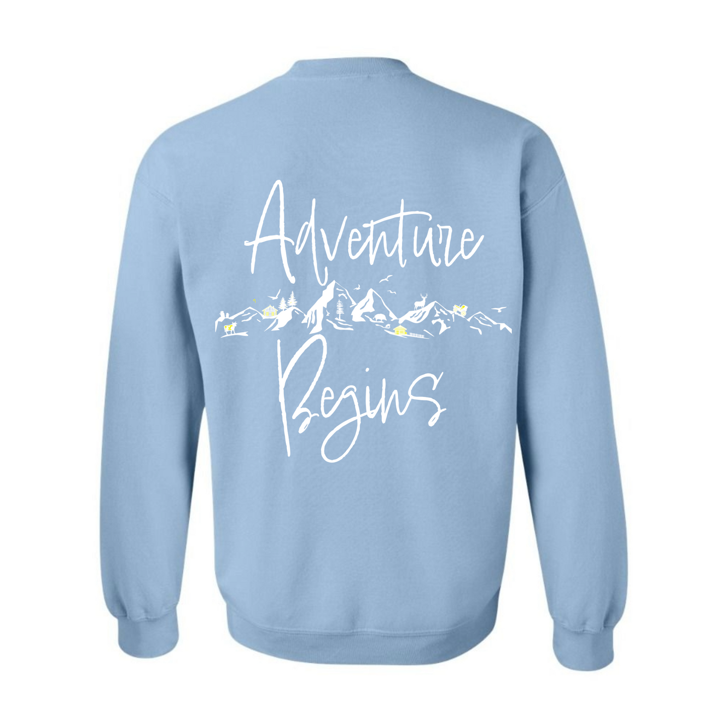 Women's "Every Adventure Begins with" Front and Back Design Sweatshirt - White