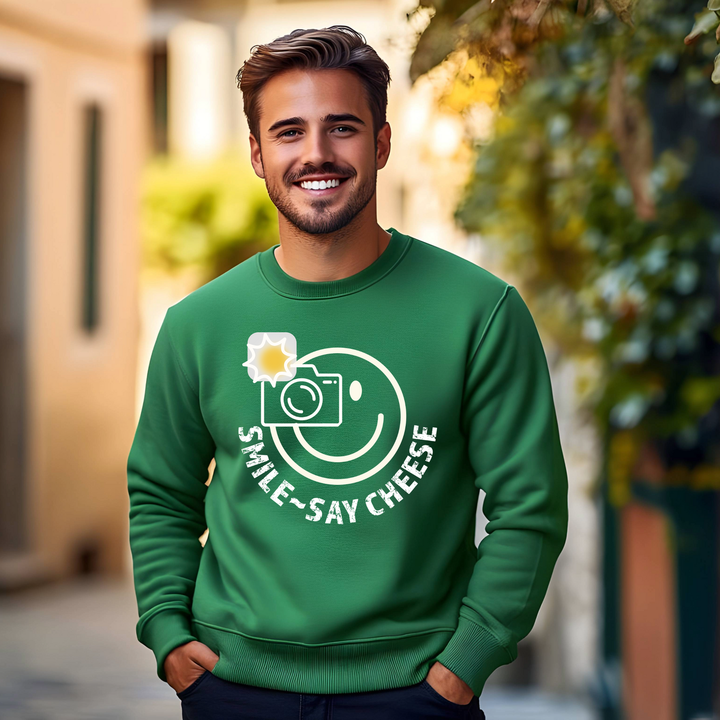 Men's Smile ~ Say Cheese Sweatshirt - White