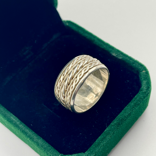 Unisex Sterling Silver Spinner Ring – Rope Design Band Size 7.5