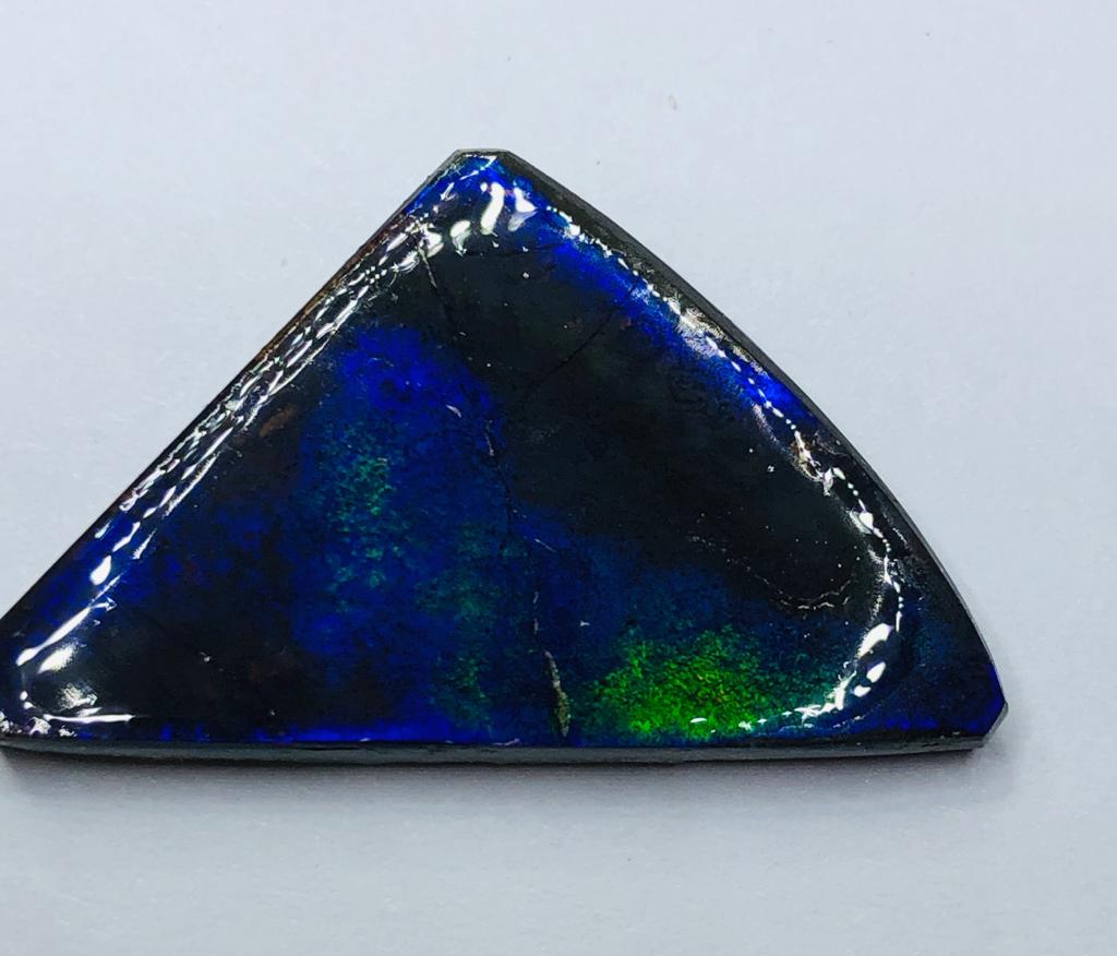 Genuine Ammolite "Canada's Opal" 34x20mm Free Form Triplet Blue Green Gem