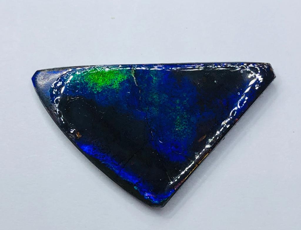 Genuine Ammolite "Canada's Opal" 34x20mm Free Form Triplet Blue Green Gem