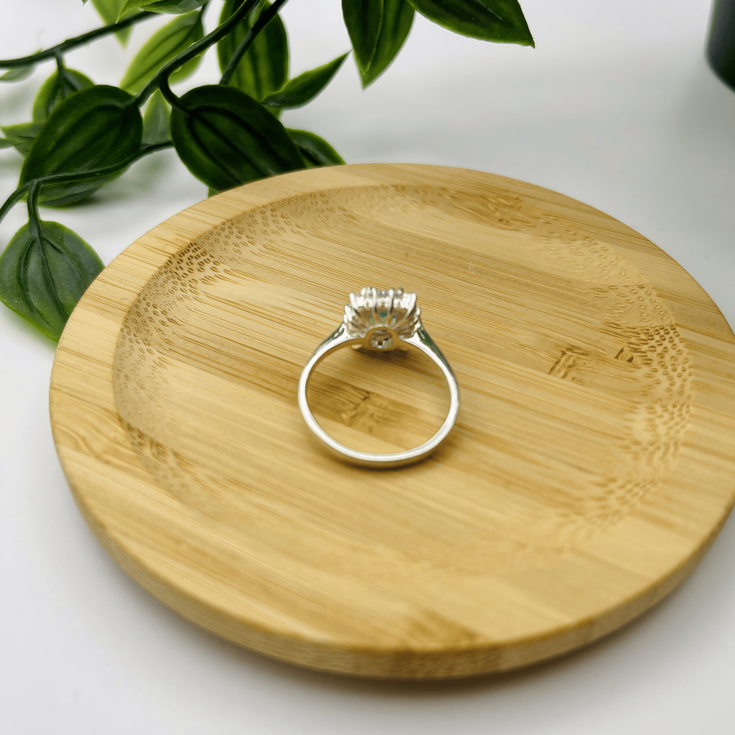 Ladies’ Sterling Silver Ring – Rectangular Topaz with White Stone Halo (Size 7 ¾)