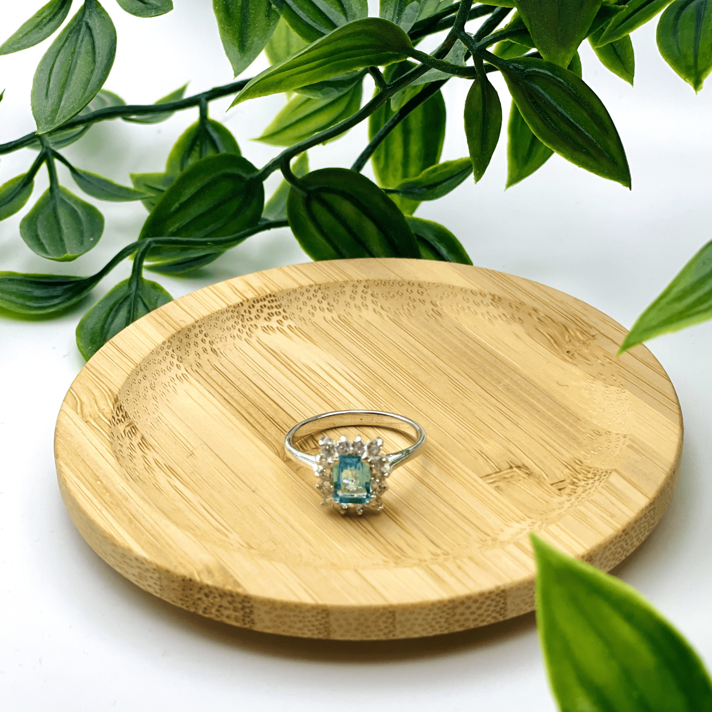 Ladies’ Sterling Silver Ring – Rectangular Topaz with White Stone Halo (Size 7 ¾)