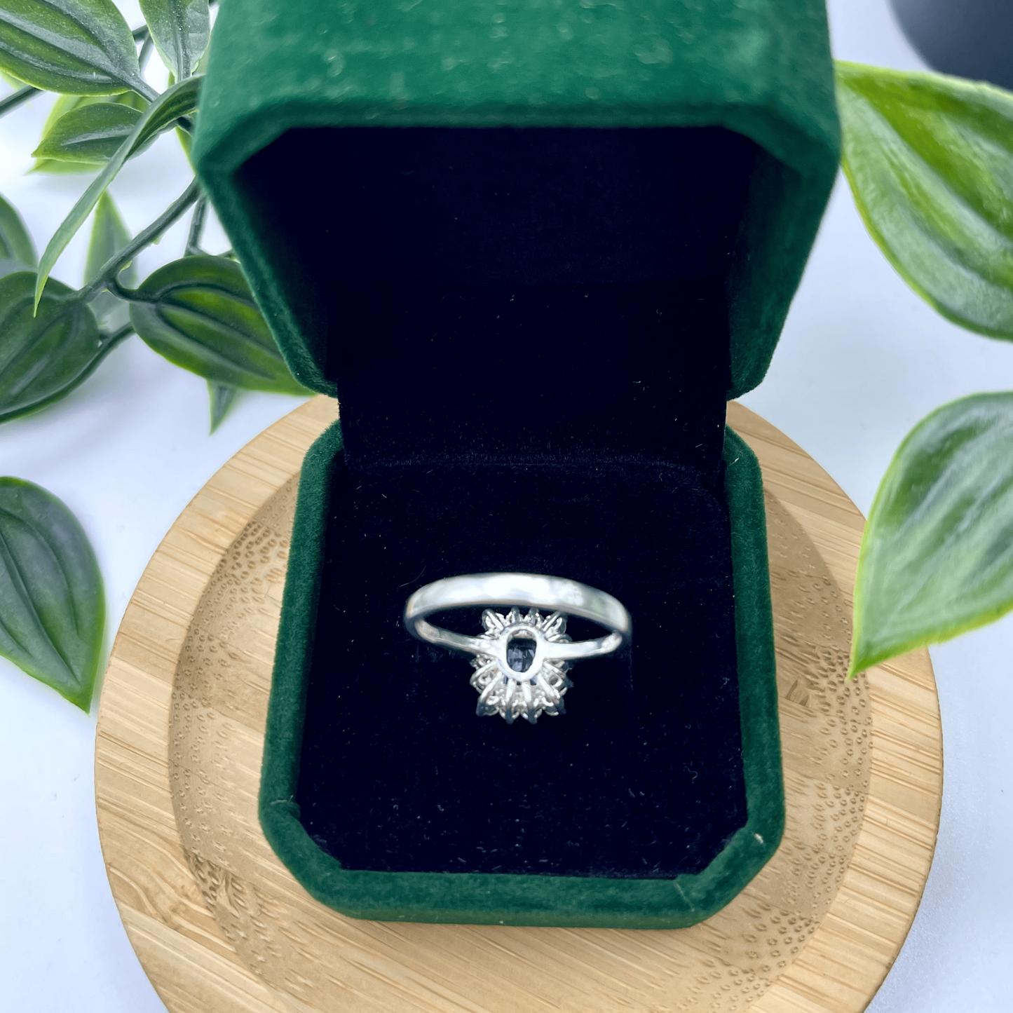 Ladies’ Sterling Silver Ring – Rectangular Topaz with White Stone Halo (Size 7 ¾)