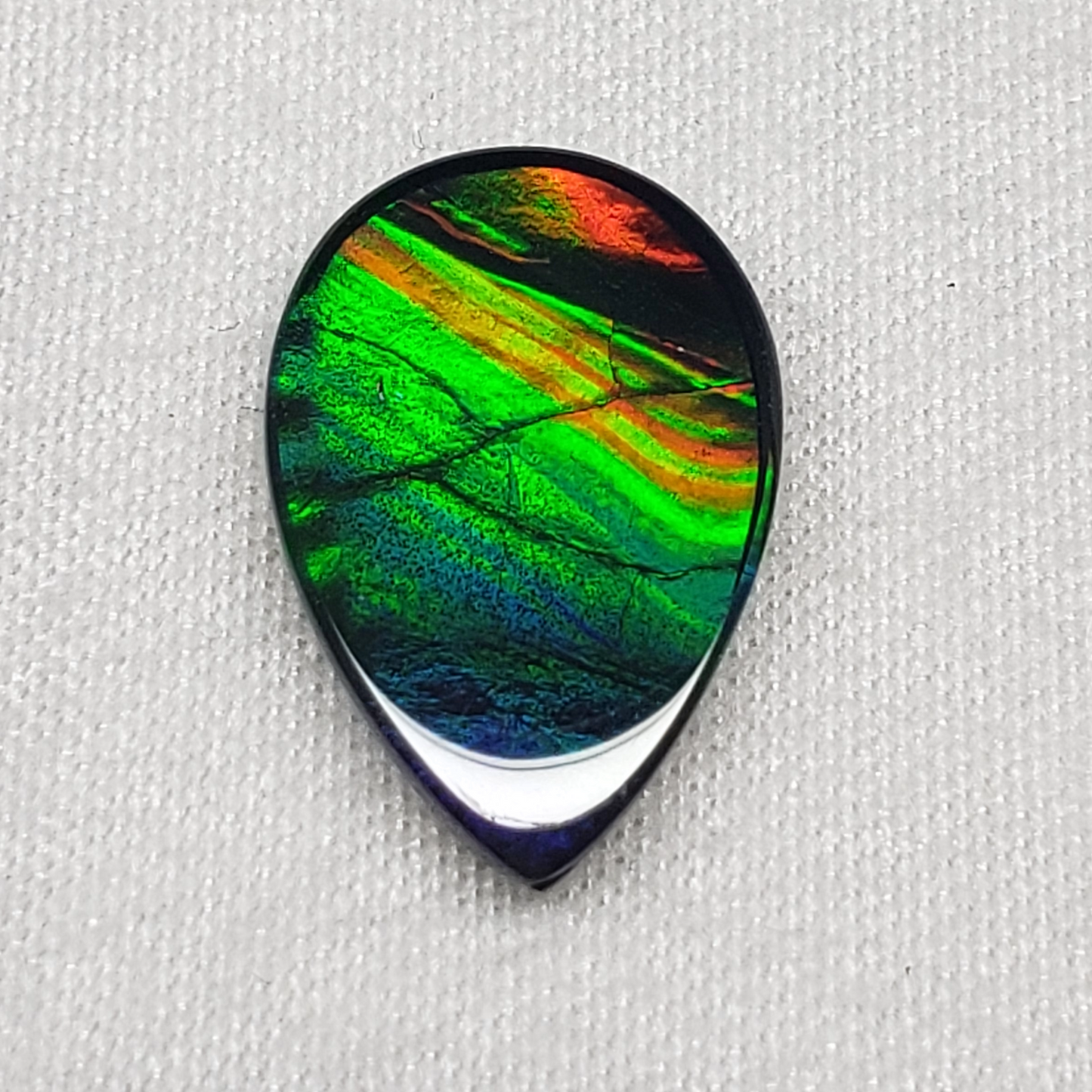 15x10mm Pear Ammolite – Blue Green Gold Red Gem – Canadian Rainbow Fossil