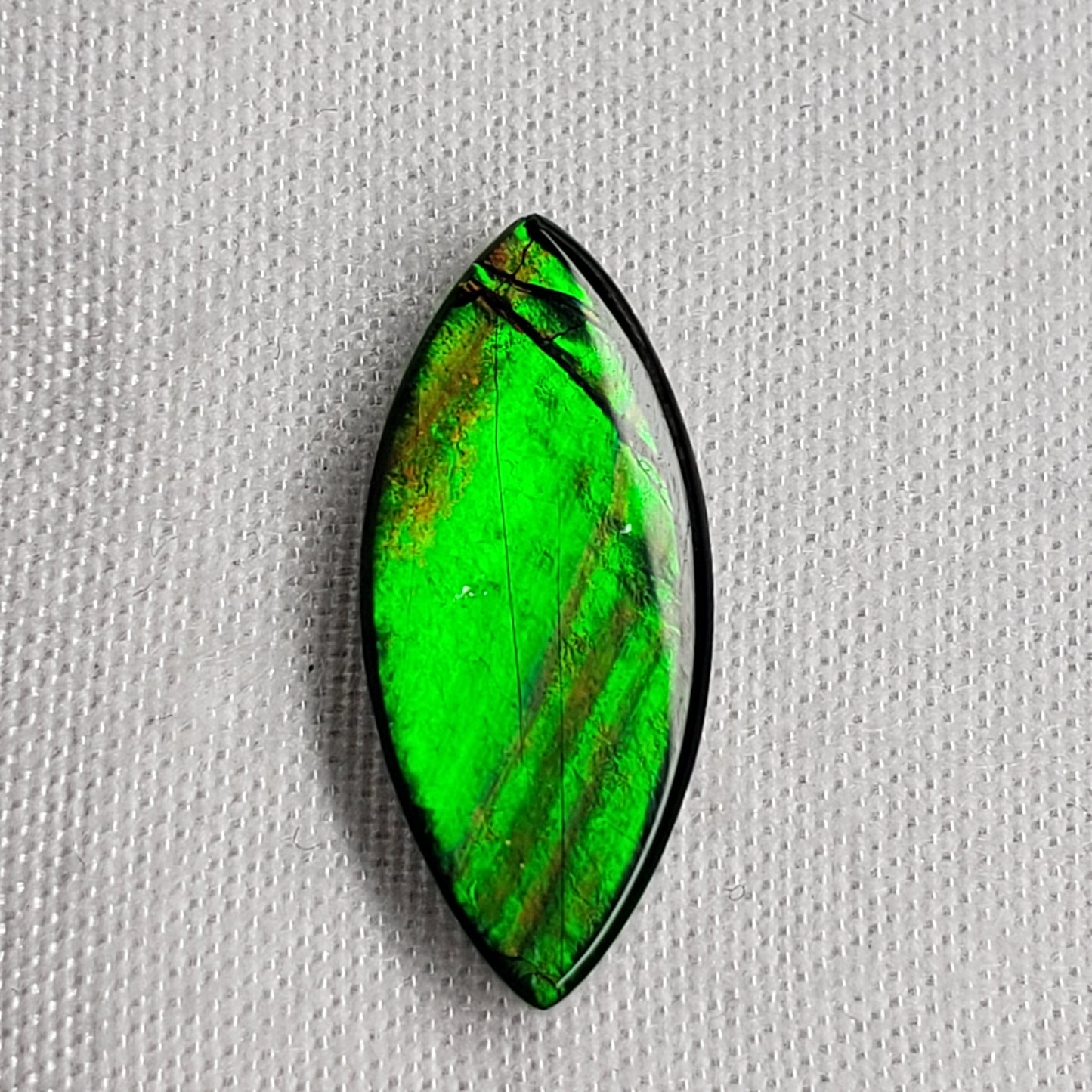 16x7mm Marquise Ammolite – Bright Green & Gold – Canadian Organic Fossil Gem