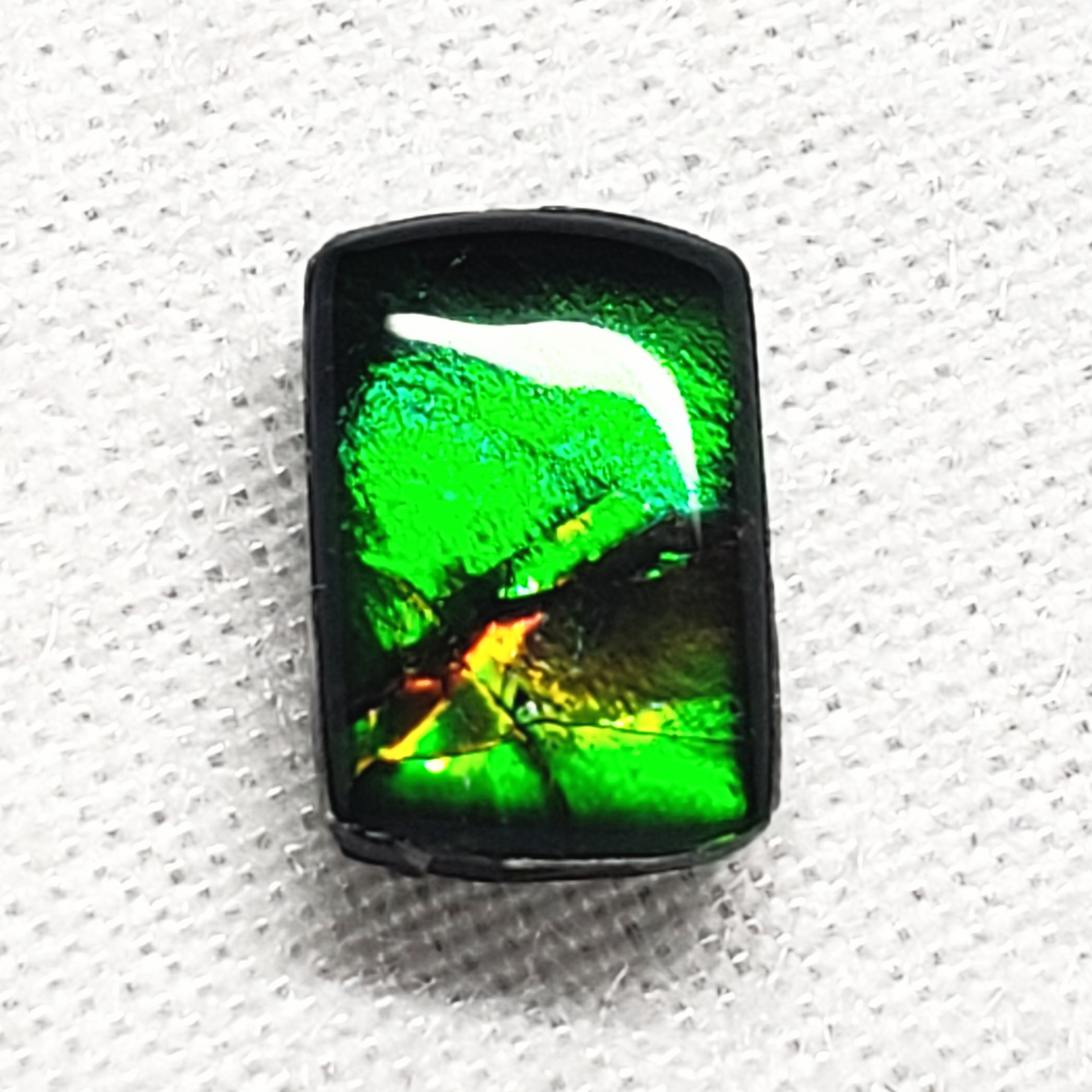 Green & Gold Ammolite Gem – 8x5mm Rectangular Triplet – Canadian Opal for Jewelry Making