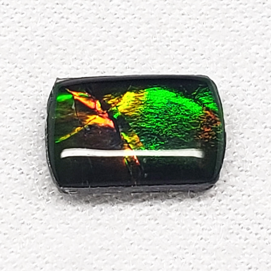 Green & Gold Ammolite Gem – 8x5mm Rectangular Triplet – Canadian Opal for Jewelry Making