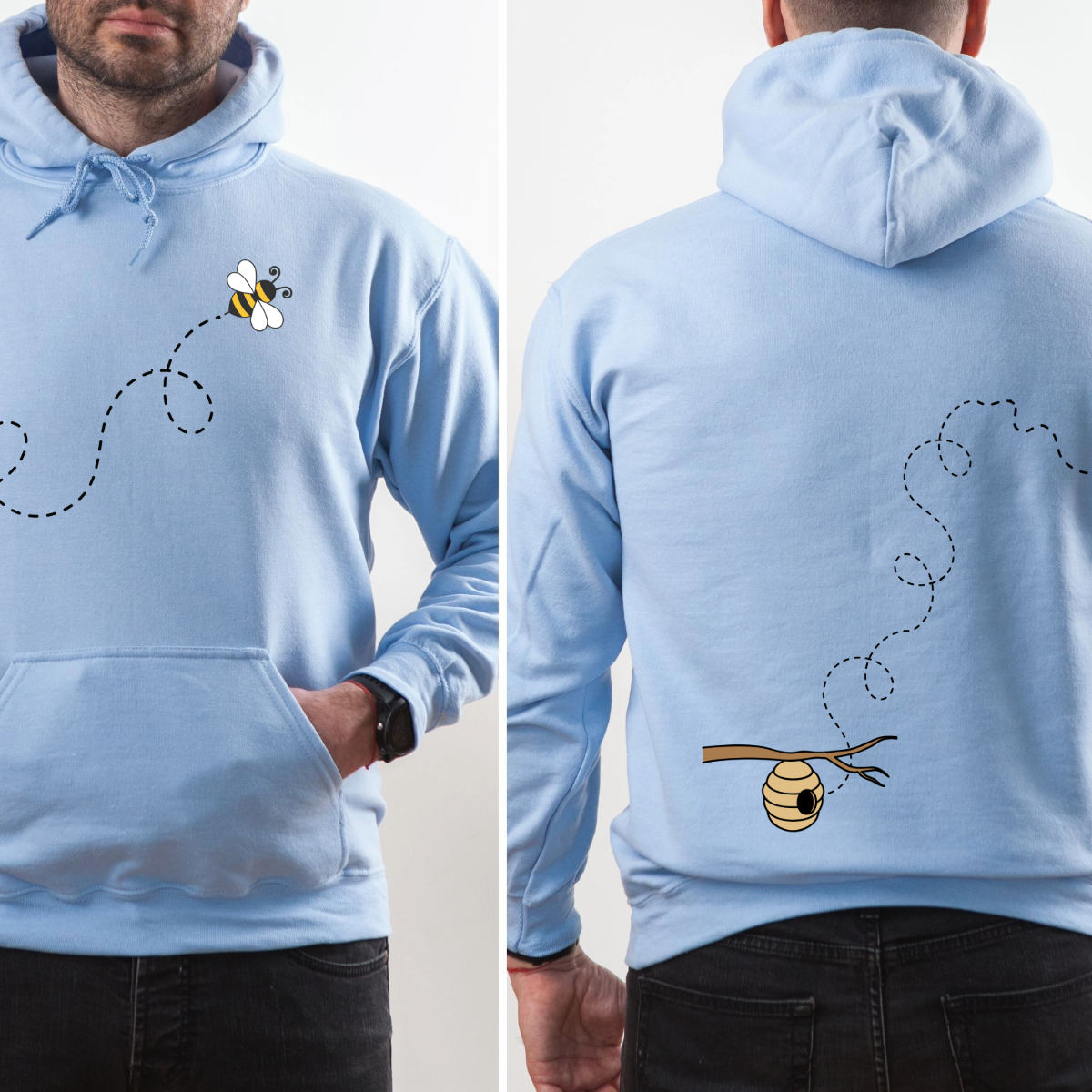 Men's Flying Bee Oversized Hoodie - Black