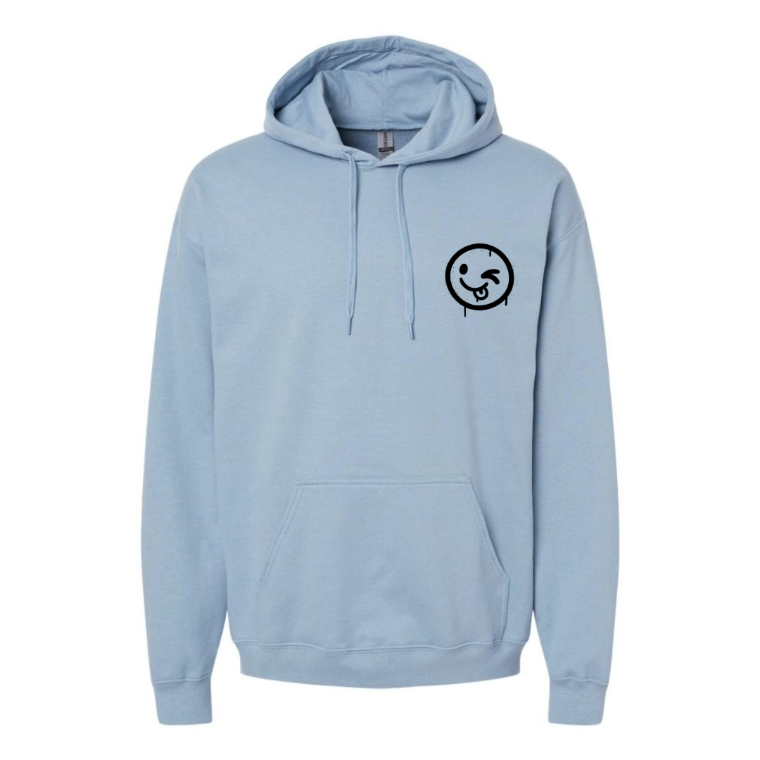 Men's Silly Winking Smiley Oversized Hoodie - Black