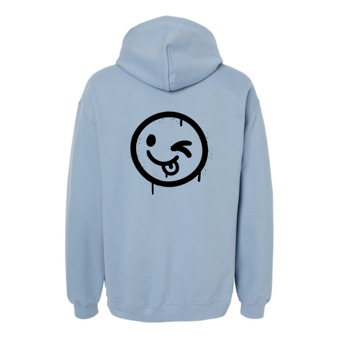Men's Silly Winking Smiley Oversized Hoodie - Black