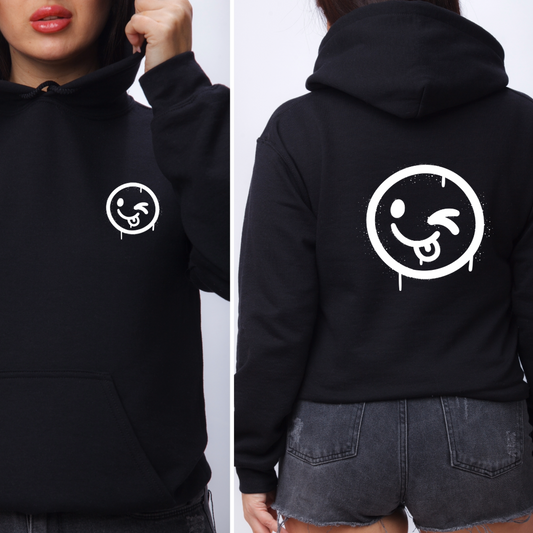 Women's Silly Winking Smiley Oversized Hoodie - White
