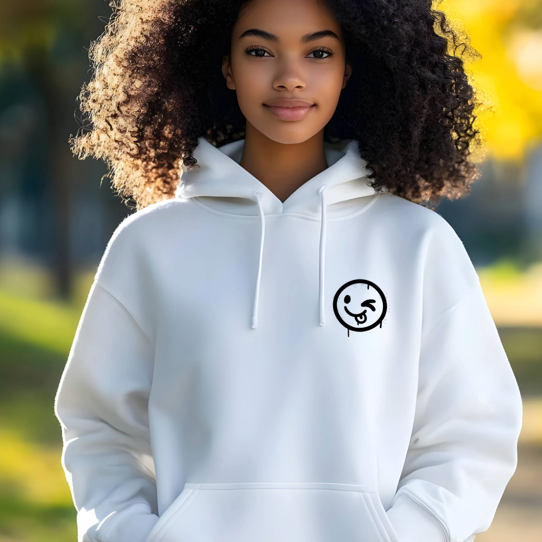 Women's Silly Winking Smiley Oversized Hoodie - Black