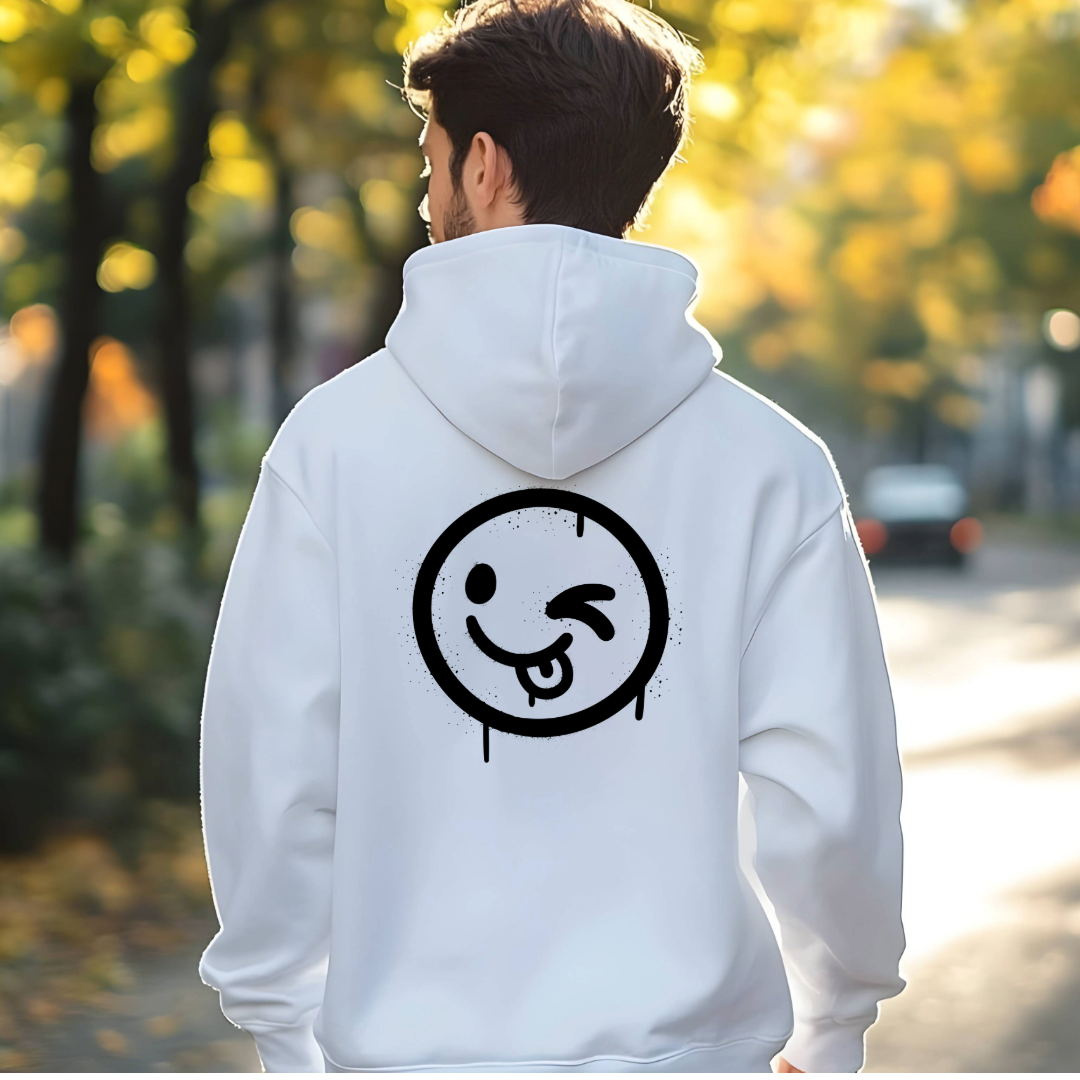 Men's Silly Winking Smiley Oversized Hoodie - Black