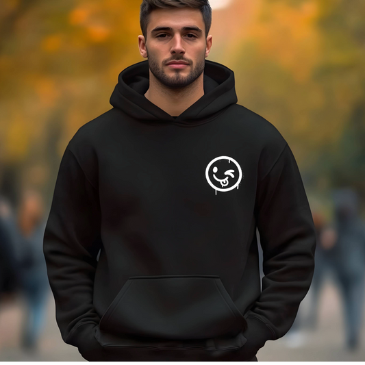 Men's Silly Winking Smiley Oversized Hoodie - White
