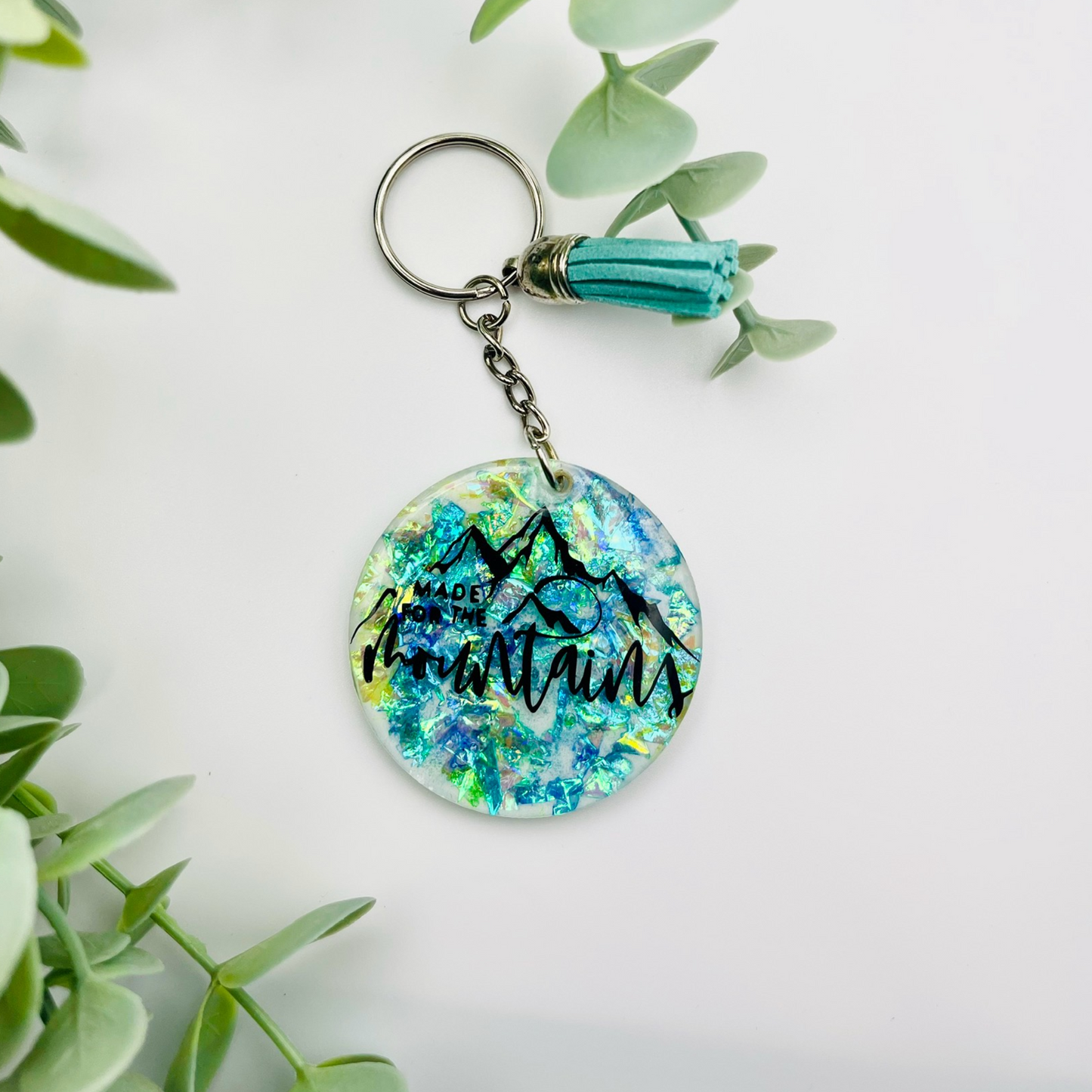 Aurora-Inspired "Made for the Mountains" Keychain with Tassel