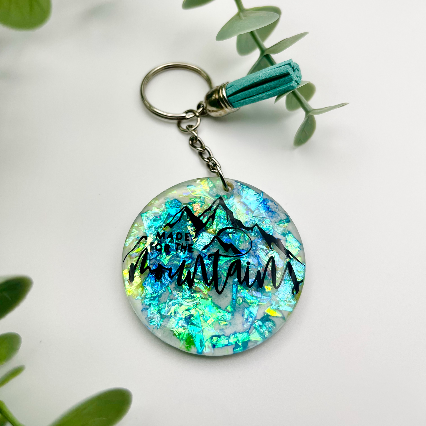 Aurora-Inspired "Made for the Mountains" Keychain with Tassel