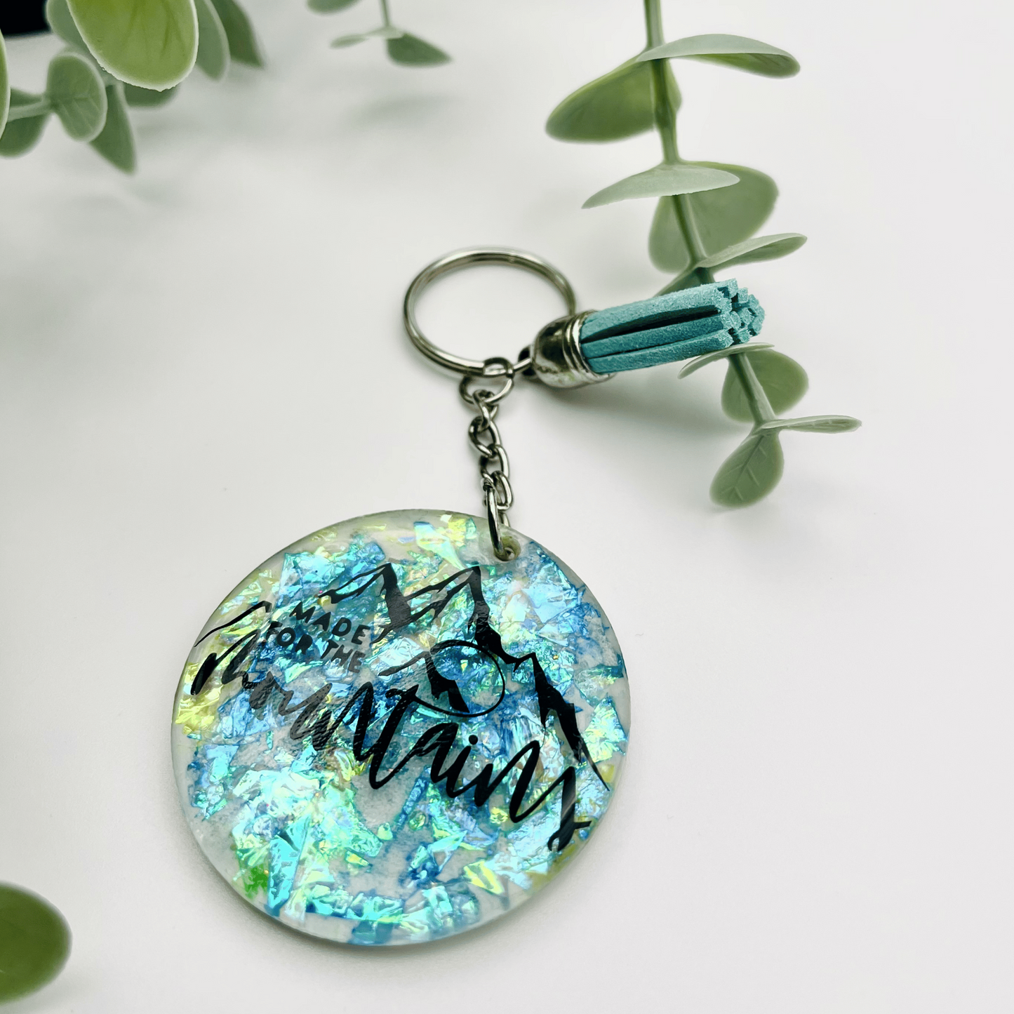 Aurora-Inspired "Made for the Mountains" Keychain with Tassel