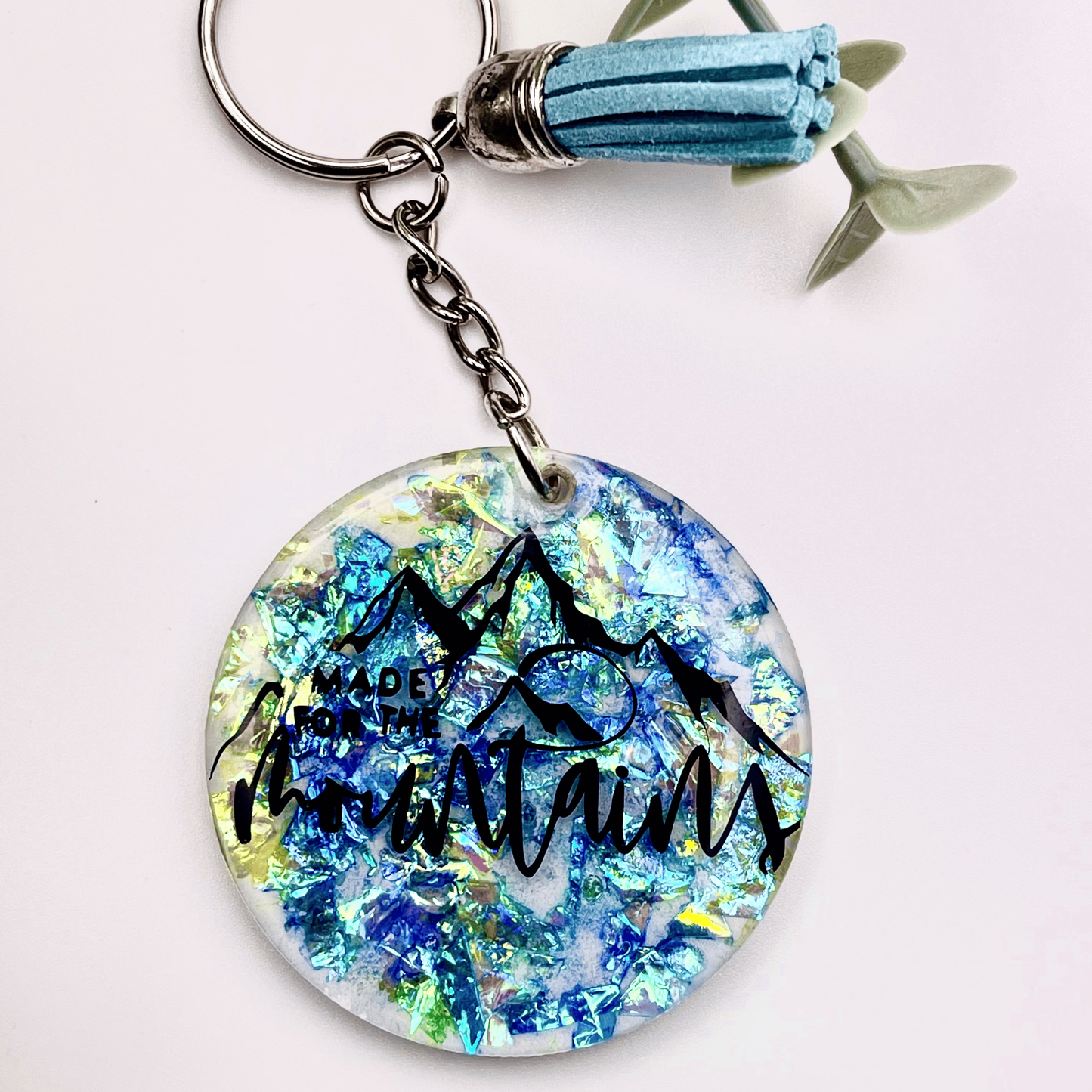 Aurora-Inspired "Made for the Mountains" Keychain with Tassel