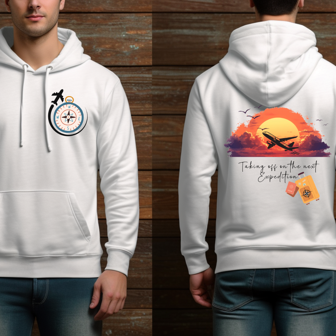 Taking Off on the Next Expedition Hoodie – Double-Sided Travel Sweatshirt – Unisex Midweight Adventure Pullover