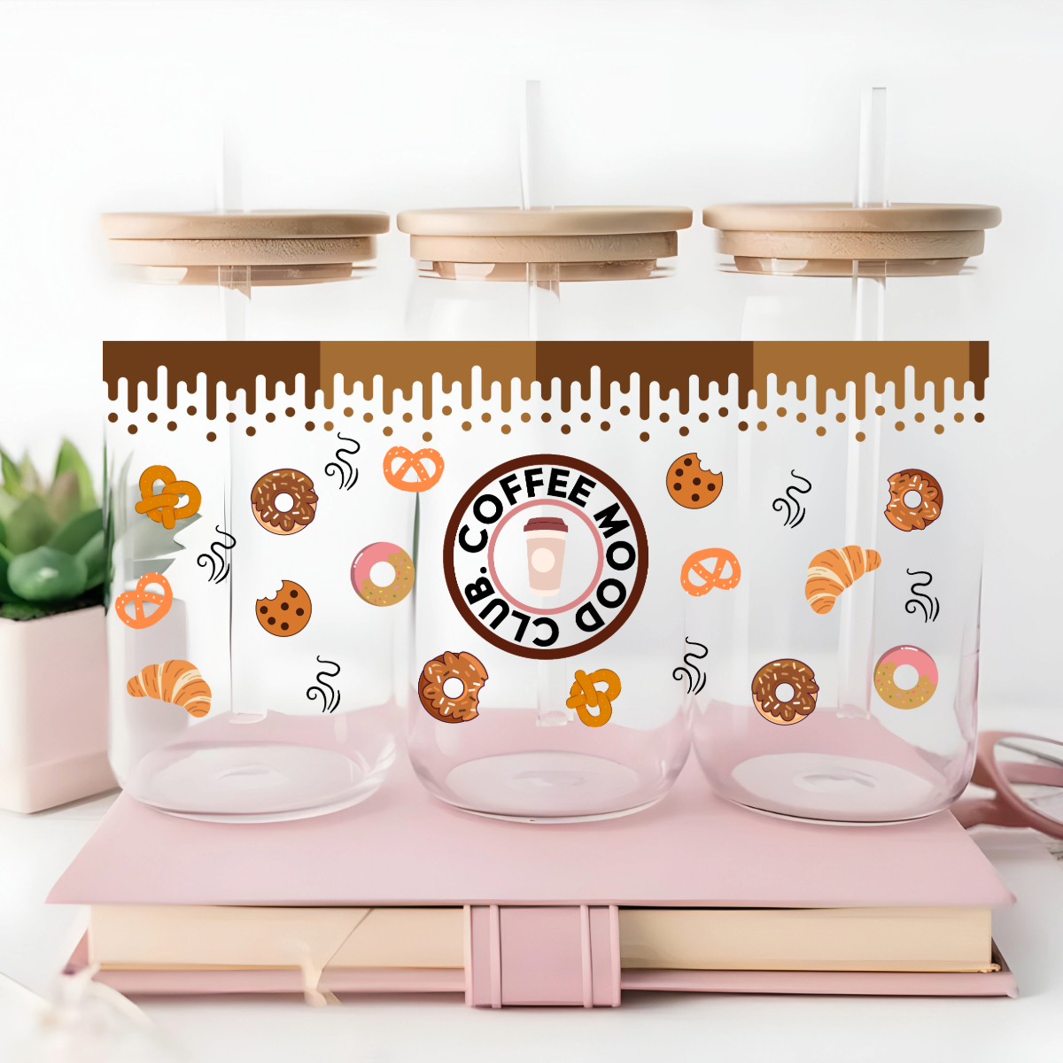 Coffee Mood Club 16oz Iced Coffee Mug with Bamboo Lid and Straw