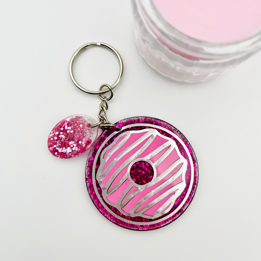 Pink Glitter Donut Acrylic Resin Handmade Keychain – Sweet & Sparkly Fun!