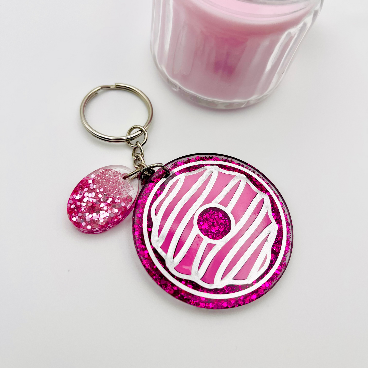 Pink Glitter Donut Acrylic Resin Handmade Keychain – Sweet & Sparkly Fun!