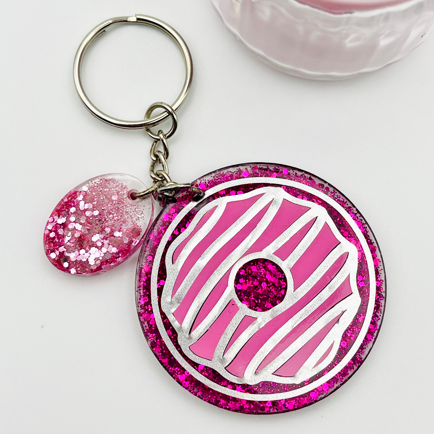 Pink Glitter Donut Acrylic Resin Handmade Keychain – Sweet & Sparkly Fun!