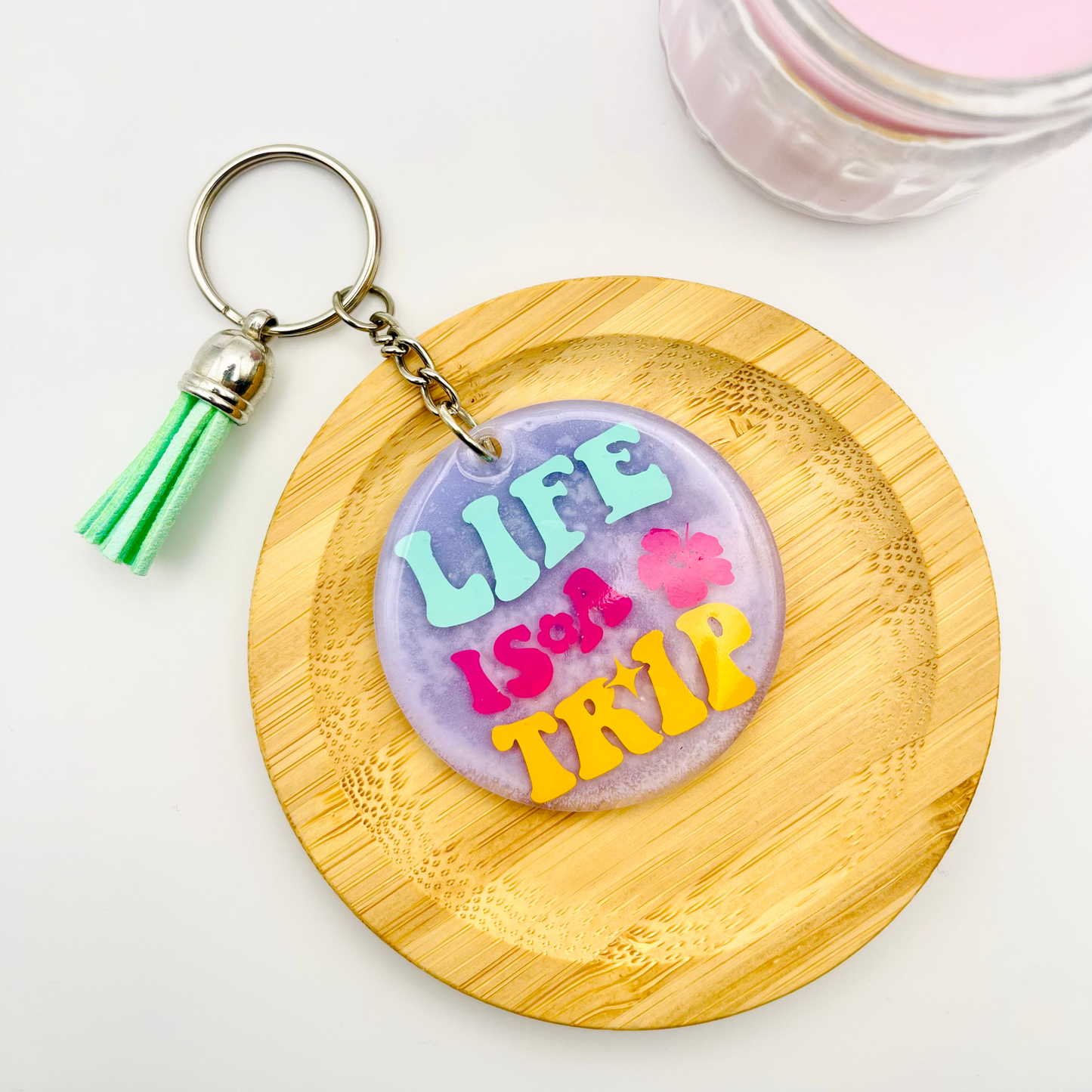Life is a Trip Purple Acrylic Resin Keychain – A Bold & Vibrant Reminder to Enjoy the Ride!